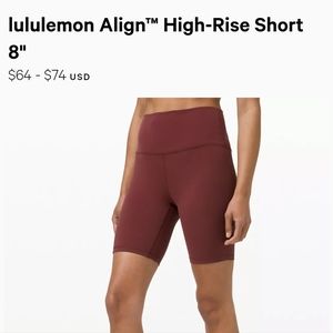 Lululemon Align high rise short 8" in red merlot